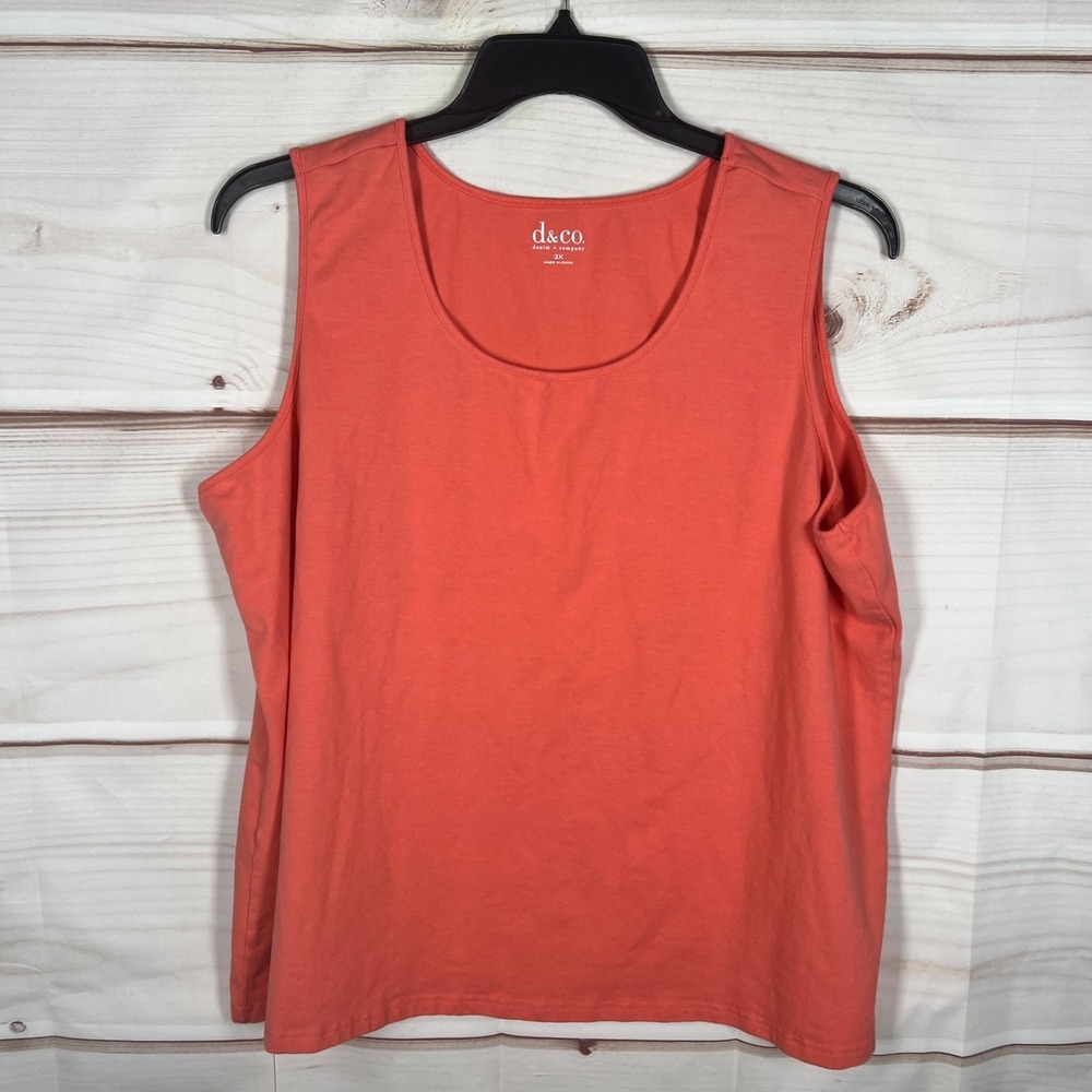 Denim & Co Top Womens 3X Orange Cotton Tank Sleeveless Scoop Neck Stretch Solid